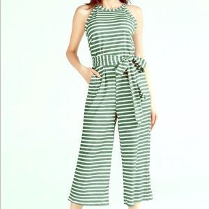 Green & White Stripe Jumpsuit w/belted Detail